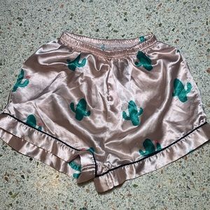 Silky Pink Plant Sleep Shorts